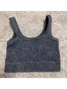 Zenana Blackish Gray Ribbed Crop Tank Top size Small/Medium